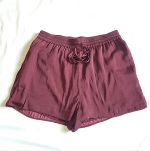 Naked Zebra Plum Burgundy Elastic Waist Drawstring Shorts Satin Feel Large L